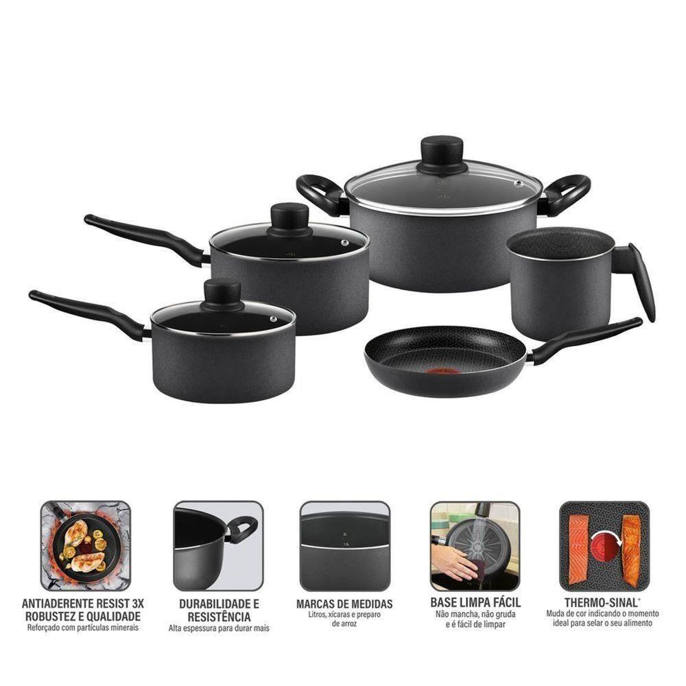 Jogo de Panelas Rochedo Robusta 5 Peças Antiaderente Resist 3X Tampa Vidro Grafite - 2