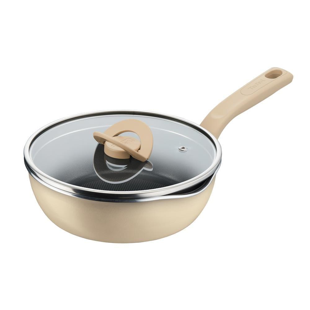 Panela Wok Tefal One Pick Pot 22cm Alumínio Antiaderente Indução Tampa Vidro Vanila - 1