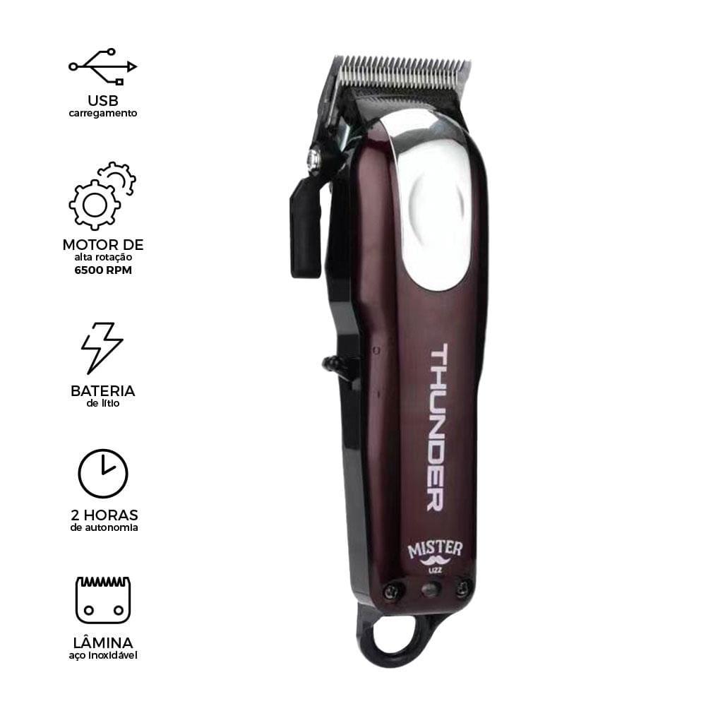 Máquina de Cortar Cabelo Mister Lizz Thunder Profissional A Bateria Lâminas Inox 6500 RPM Preto e Vinho - 3