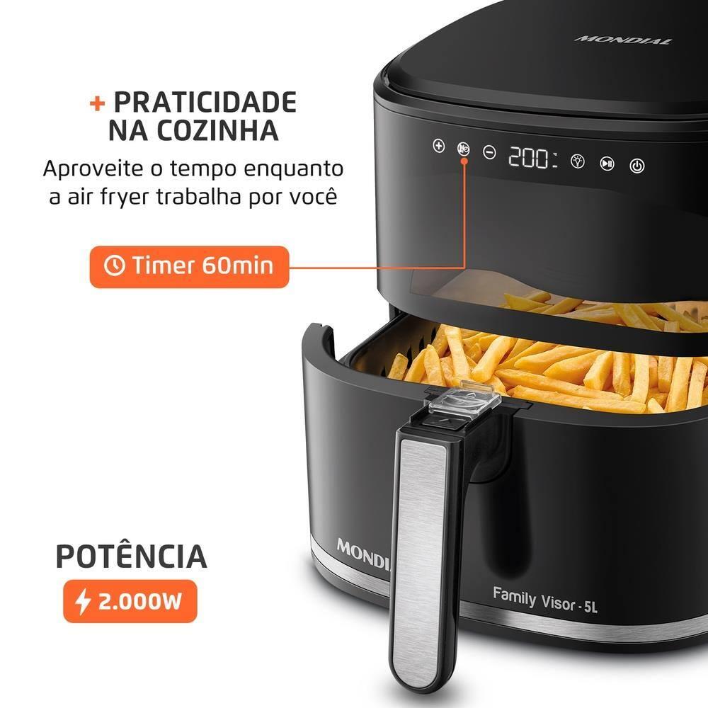 Fritadeira Air Fryer Mondial AF-50-DV Family Visor 5L 2000W Visor Frontal Digital Touch Preto - 7