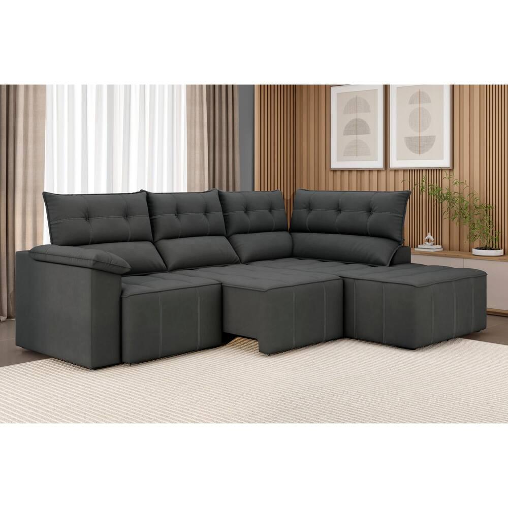 Sofá de Canto 5 Lugares Luizzi Santorini 230cm Retrátil Chaise Veludo - 1