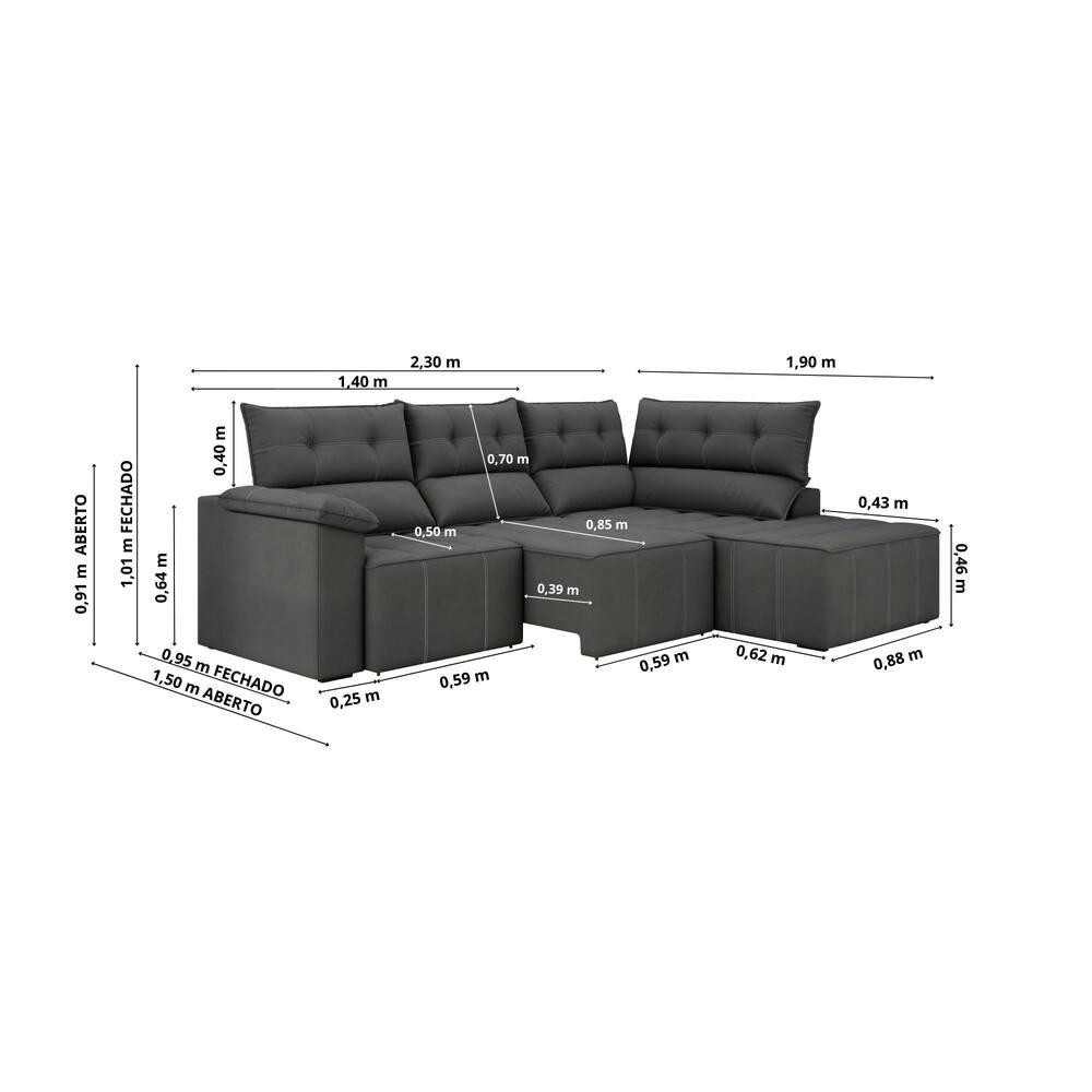 Sofá de Canto 5 Lugares Luizzi Santorini 230cm Retrátil Chaise Veludo - 6