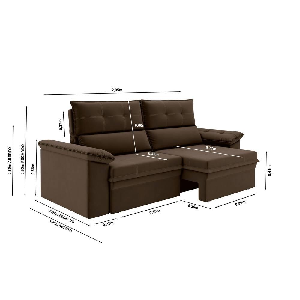 Sofá 3 Lugares Luizzi Alaska 205cm Retrátil Reclinável Veludo - 6