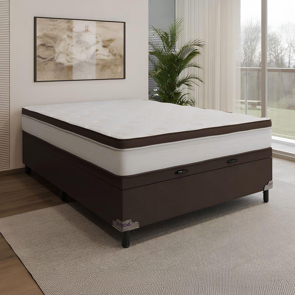 Cama Box Casal Portobel Noah 70x138x188cm Colchão Ortopédico Molas Ensacadas Box Baú Antialérgico - 1