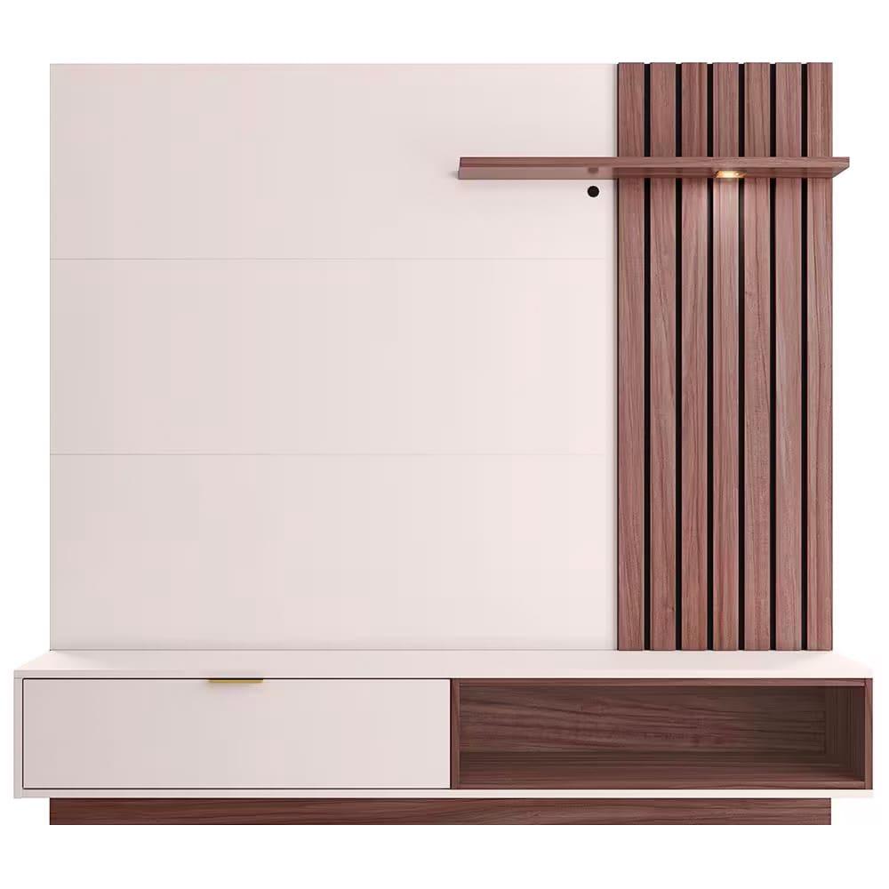 Painel Home Suspenso Colibri Tocantins Ideal para TV de até 60", Off White/Nogueira Real + Sofá 4 Lugares Cama inBox Cielo Retrátil - 230cm de largura - 3