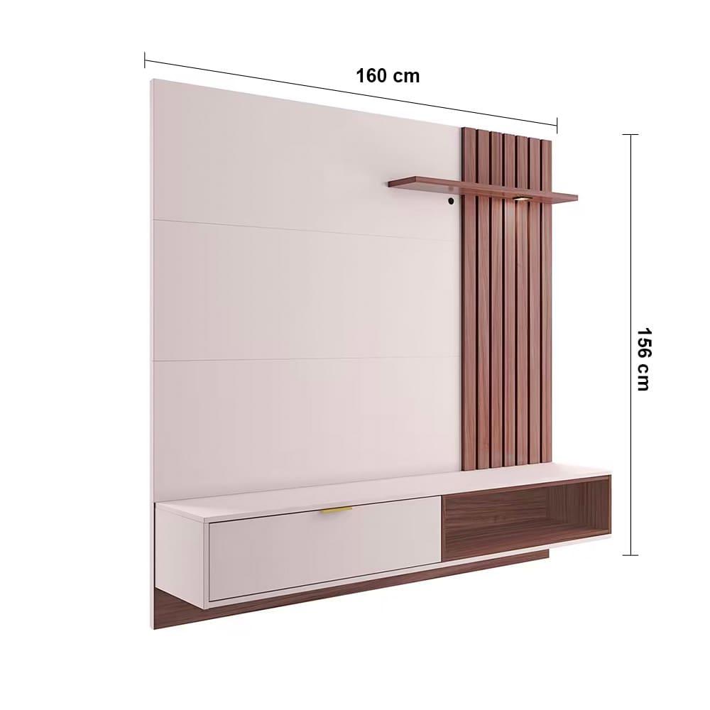 Painel Home Suspenso Colibri Tocantins Ideal para TV de até 60", Off White/Nogueira Real + Sofá 4 Lugares Cama inBox Cielo Retrátil - 230cm de largura - 4