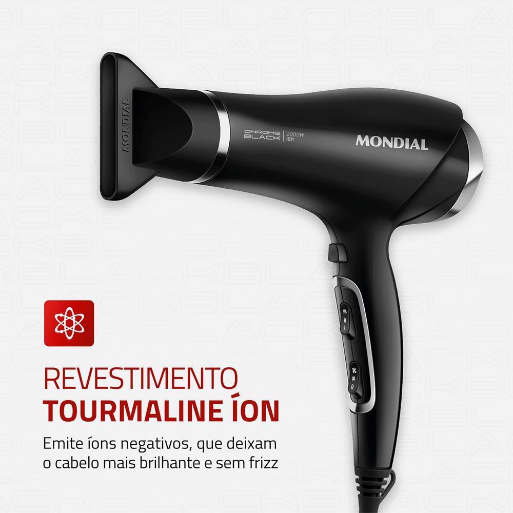 Secador de Cabelos Mondial SCN-04 Chrome Black 2000W Tourmaline Íon 3 Temperaturas Preto - 3