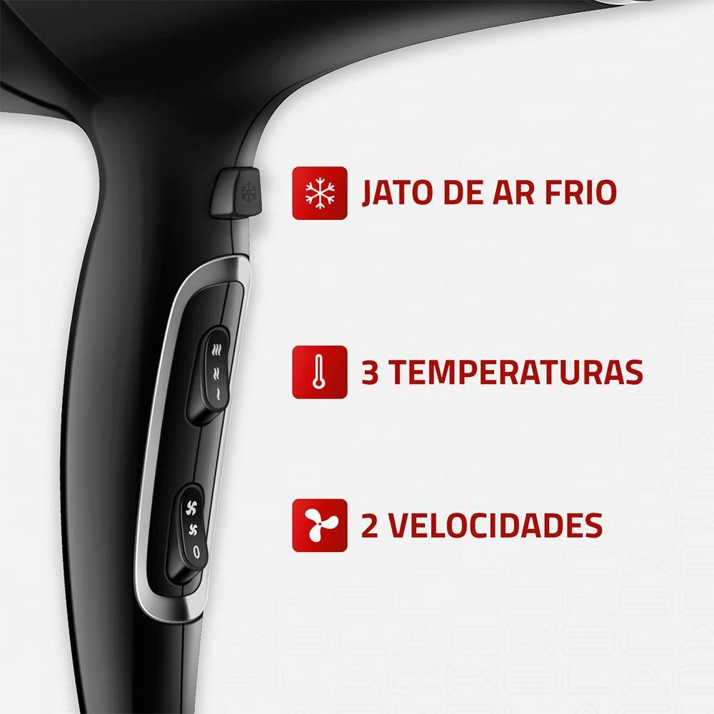 Secador de Cabelos Mondial SCN-04 Chrome Black 2000W Tourmaline Íon 3 Temperaturas Preto - 4