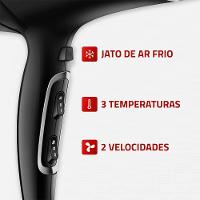 Secador de Cabelos Mondial SCN-04 Chrome Black 2000W Tourmaline Íon 3 Temperaturas Preto