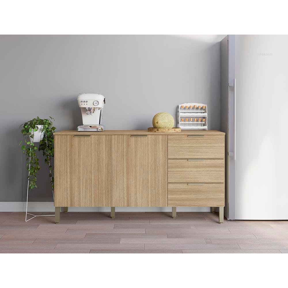 Balcão Kits Paraná 1600 Glam 2 Portas 3 Gavetas Painel Ripado Freijó Vanilla - 1