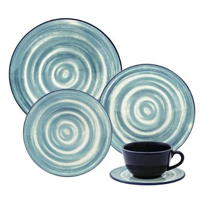 Aparelho de Jantar Oxford Oceânica 20 Peças Cerâmica Azul Esmaltada