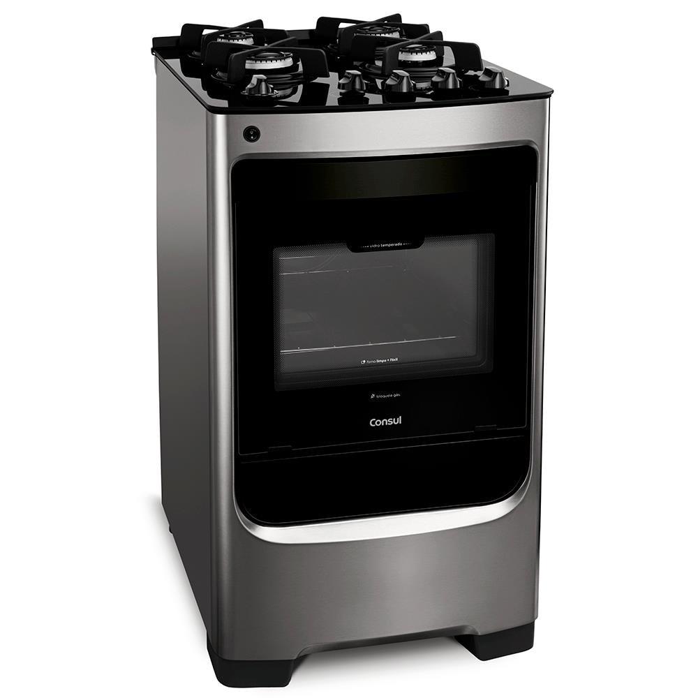 Fogão 4 Bocas Consul CFO4VAR Mesa de Vidro Acendimento Automático Bivolt Inox - 1