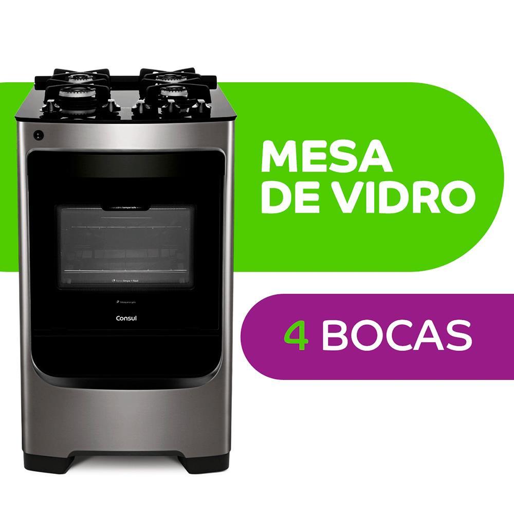 Fogão 4 Bocas Consul CFO4VAR Mesa de Vidro Acendimento Automático Bivolt Inox - 2