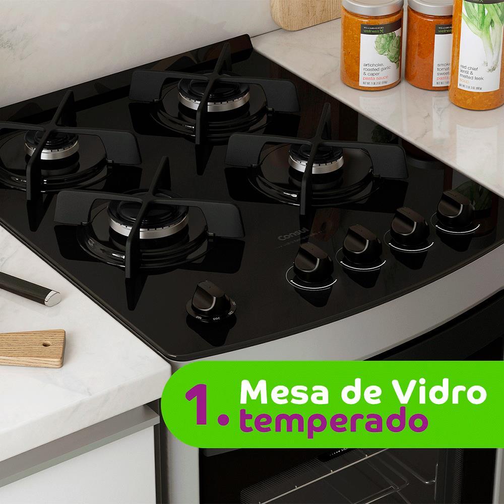 Fogão 4 Bocas Consul CFO4VAR Mesa de Vidro Acendimento Automático Bivolt Inox - 4