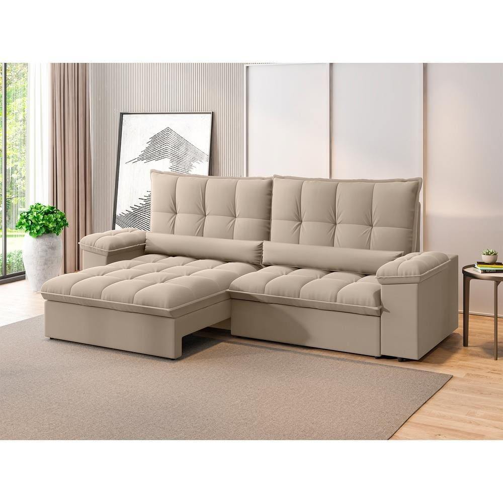 Sofá Retrátil 4 Lugares DDS Sofá Sideral 230cm Molas Bonnel Velosuede Encosto Reclinável Braço Removível - 1