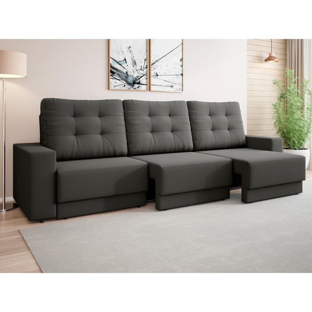 Sofá Retrátil 4 Lugares DDS Boston 230cm Velosuede Encosto Reclinável Braço Removível - 1