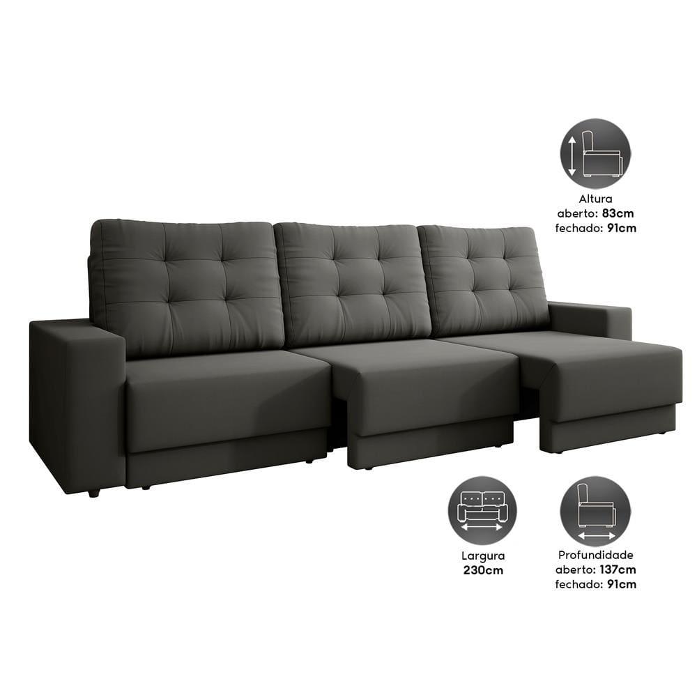 Sofá Retrátil 4 Lugares DDS Boston 230cm Velosuede Encosto Reclinável Braço Removível - 2