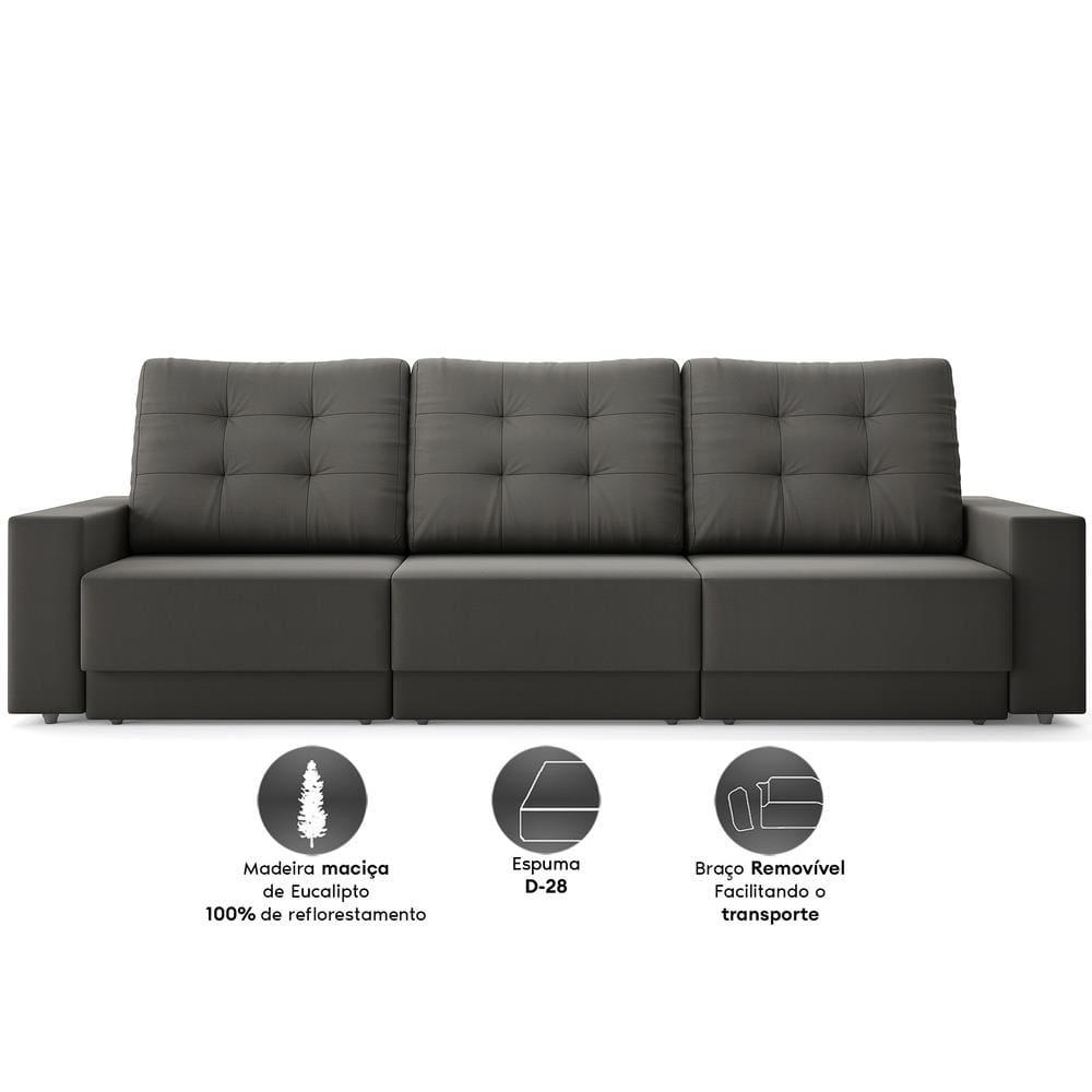 Sofá Retrátil 4 Lugares DDS Boston 230cm Velosuede Encosto Reclinável Braço Removível - 3