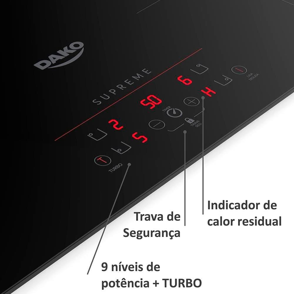 Cooktop de Indução Dako Supreme 4 Bocas Trava de Segurança Preto 220V - 5