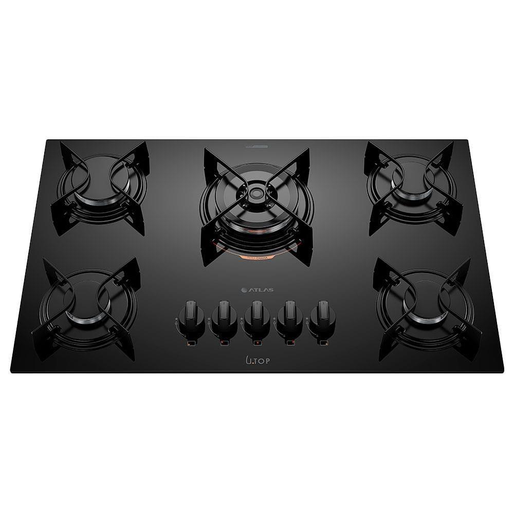 Cooktop a Gás Atlas U Top 5 Bocas Tripla Chama Mesa de Vidro Preto Bivolt - 1