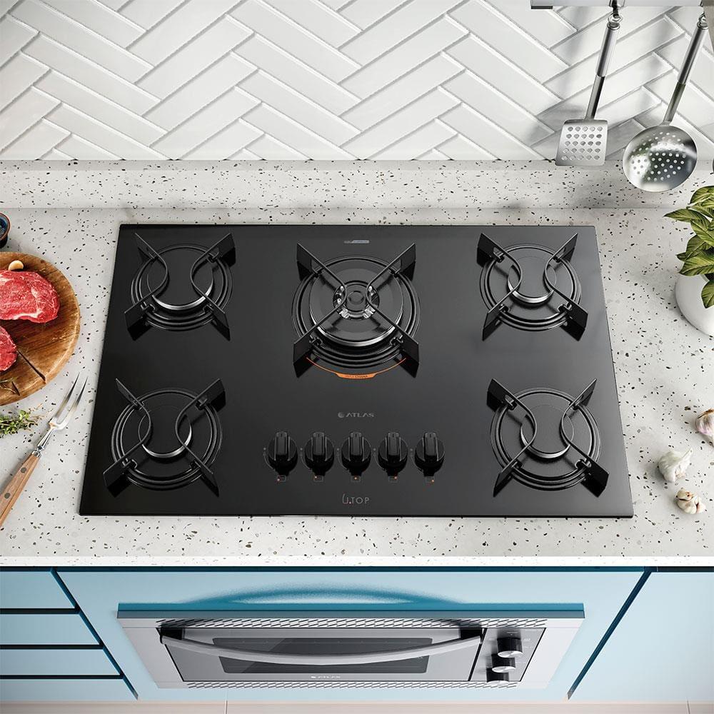 Cooktop a Gás Atlas U Top 5 Bocas Tripla Chama Mesa de Vidro Preto Bivolt - 4