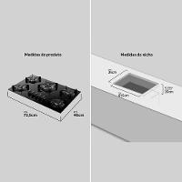 Cooktop a Gás Atlas U Top 5 Bocas Tripla Chama Mesa de Vidro Preto Bivolt - 5