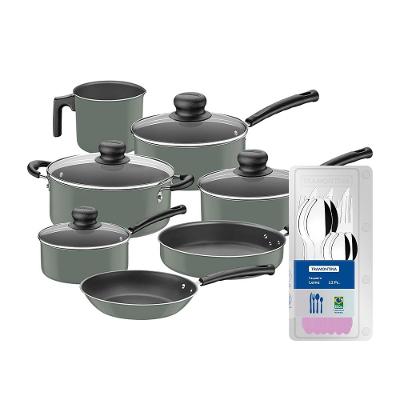 Conjunto de Panelas 10 Peças Tramontina Versalhes Starflon Max Verde + Faqueiro 12 Peças Tramontina Leme Lavanda