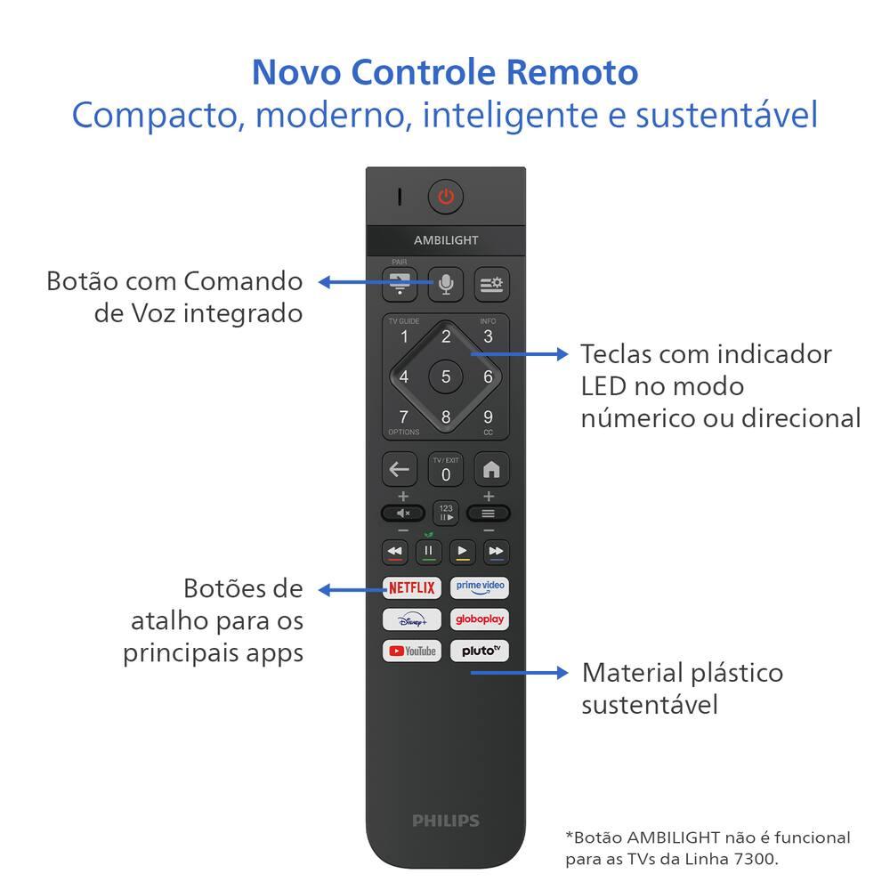 Smart TV 55" 4K Philips 55PUG7300/78 Titan OS Pixel Precise UHD Comando de Voz Preta - 8