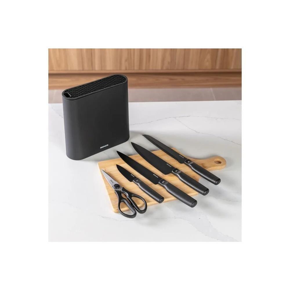 Jogo de Facas Brinox Action 6 Peças com Cepo Soft-Touch Aço Inox Preto - 2