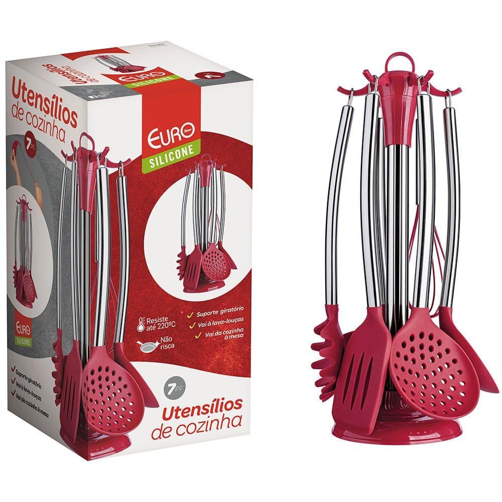 Conjunto de Utensílios de Cozinha Euro em Silicone com 7 Peças - Vermelho - 3