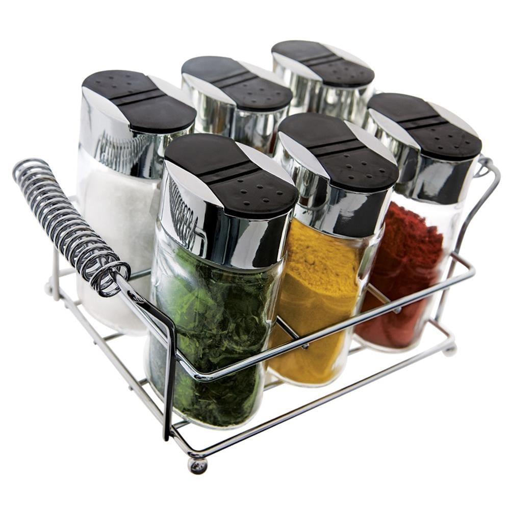 Porta Condimentos Euro Home Oval 6 Peças – Cromado/Transparente - 1