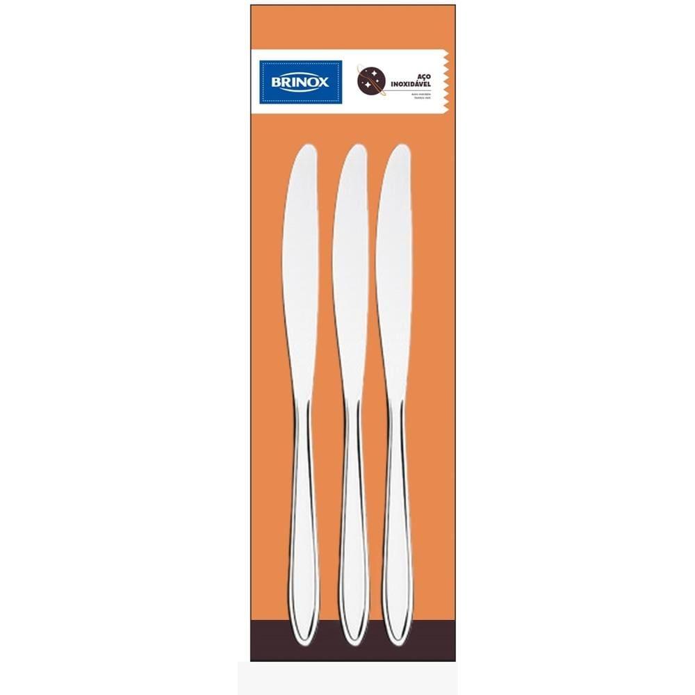 Jogo Faca de Mesa Brinox Lyon Aço Inox 3 Peças Aço Inox Polido com Friso - 1