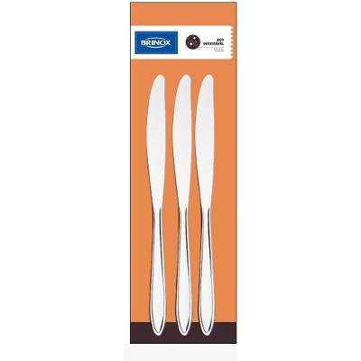 Jogo Faca de Mesa Brinox Lyon Aço Inox 3 Peças Aço Inox Polido com Friso