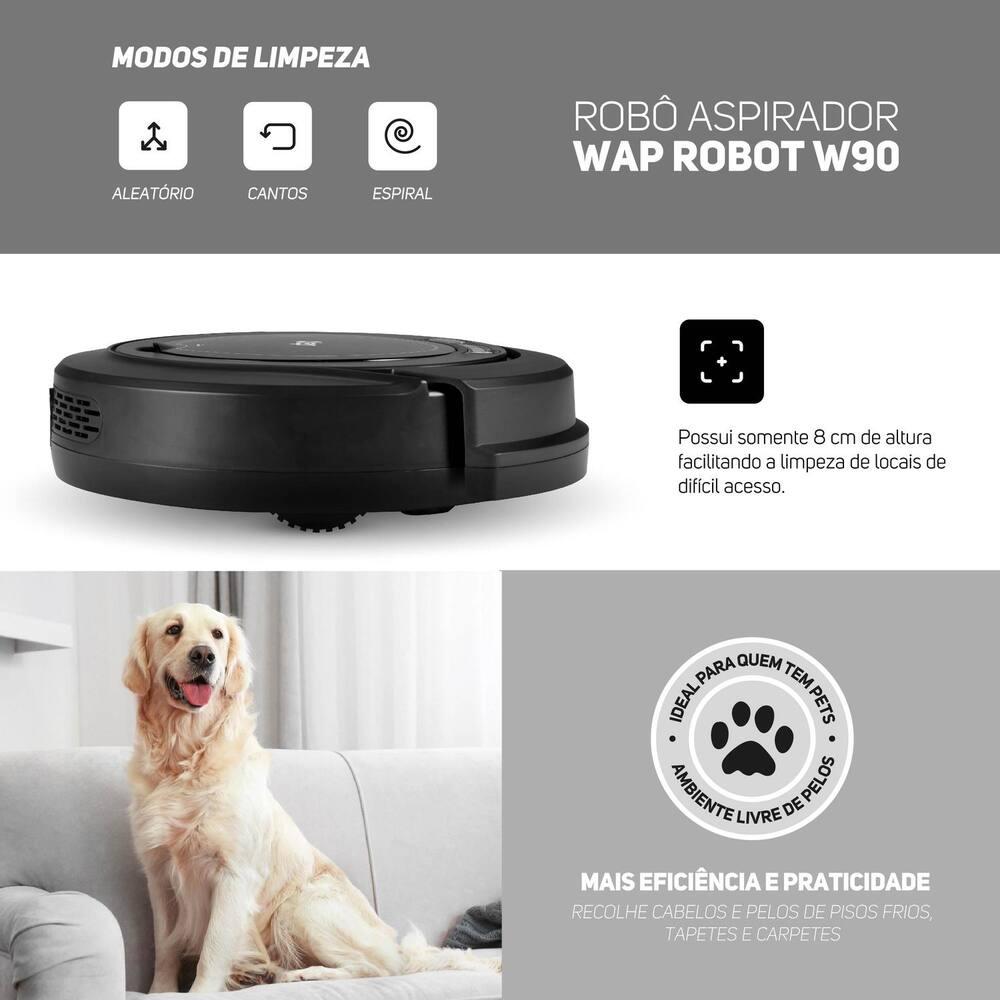 Aspirador Robô Wap Robot W90 Autonomia 1h20 Sensores Antiqueda e Anticolisão Bivolt Preto - 9