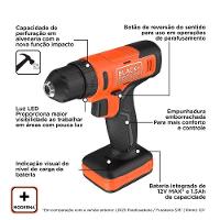 Parafusadeira e Furadeira de Impacto Black+Decker BCD712VHD 3/8” Luz LED Bateria 12V Bivolt - 6