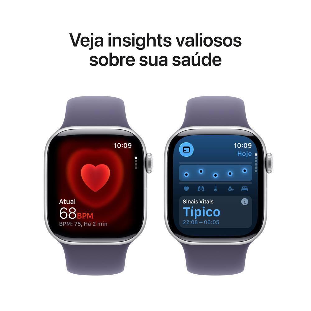 Apple Watch Series 11 GPS+ Cellular 42mm Prateada Pulseira P/M Esportiva Roxo-Névoa - 5