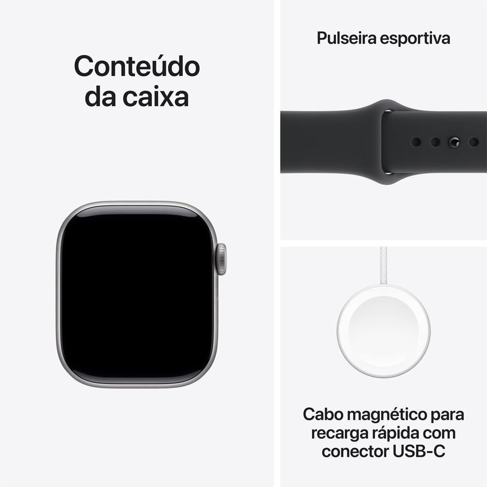 Apple Watch Series 11 GPS+ Cellular 42mm Cinza-Espacial Pulseira M/G Esportiva Preta - 9