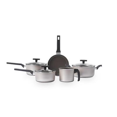 Jogo de Panelas Brinox Ceramic Life Essence 5 Peças Tampa de Vidro Champagne