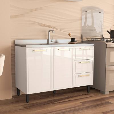 Balcão 2 Portas 3 Gavetas Politorno Amara sem Tampo Pintura UV Branco