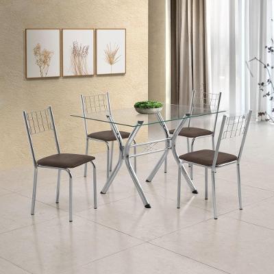 Conjunto Sala de Jantar Aço Nobre Mesa Montana Tampo de Vidro 120x80cm 4 Cadeiras Íris Aço Cromado