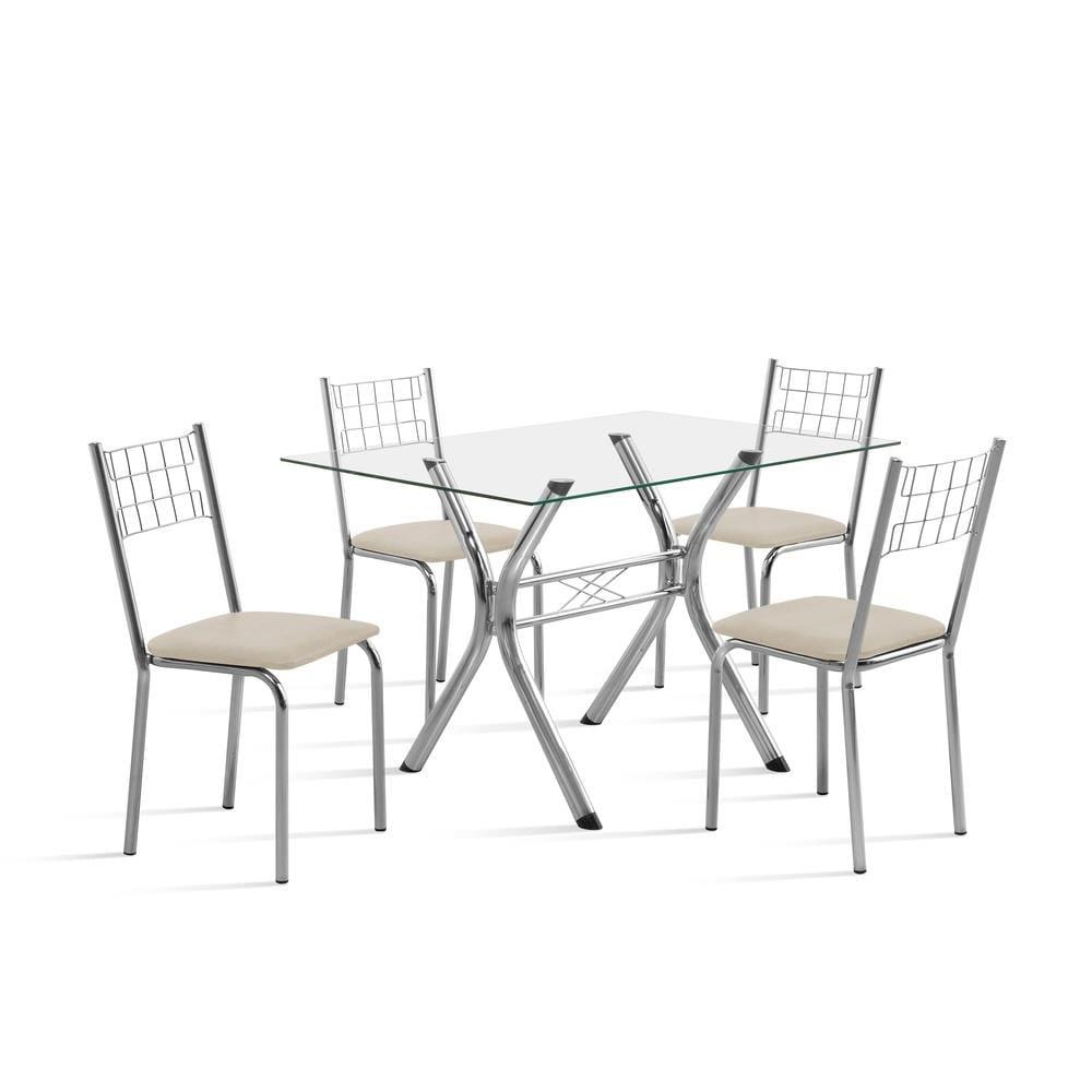 Conjunto Sala de Jantar Aço Nobre Mesa Montana Tampo de Vidro 120x80cm 4 Cadeiras Íris Aço Cromado - 2