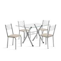Conjunto Sala de Jantar Aço Nobre Mesa Montana Tampo de Vidro 120x80cm 4 Cadeiras Íris Aço Cromado - 2