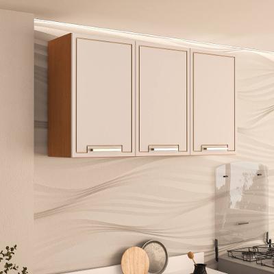 Armário Aéreo Politorno Amara 3 Portas Pintura UV Creme/Freijó