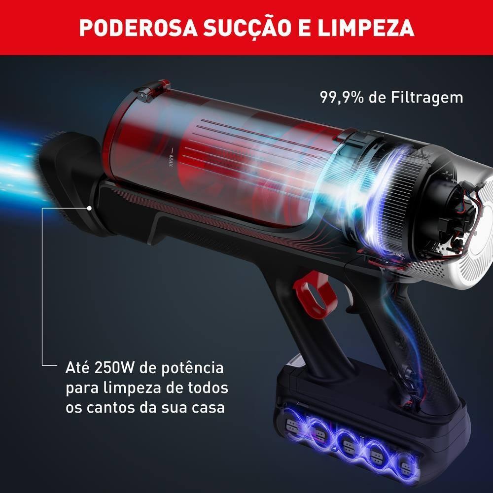Aspirador de Pó Vertical Sem Fio Arno X-Force Flex 9.60 RH20 2 em 1 250W LED Autonomia 45 Minutos Bivolt Vermelho - 6
