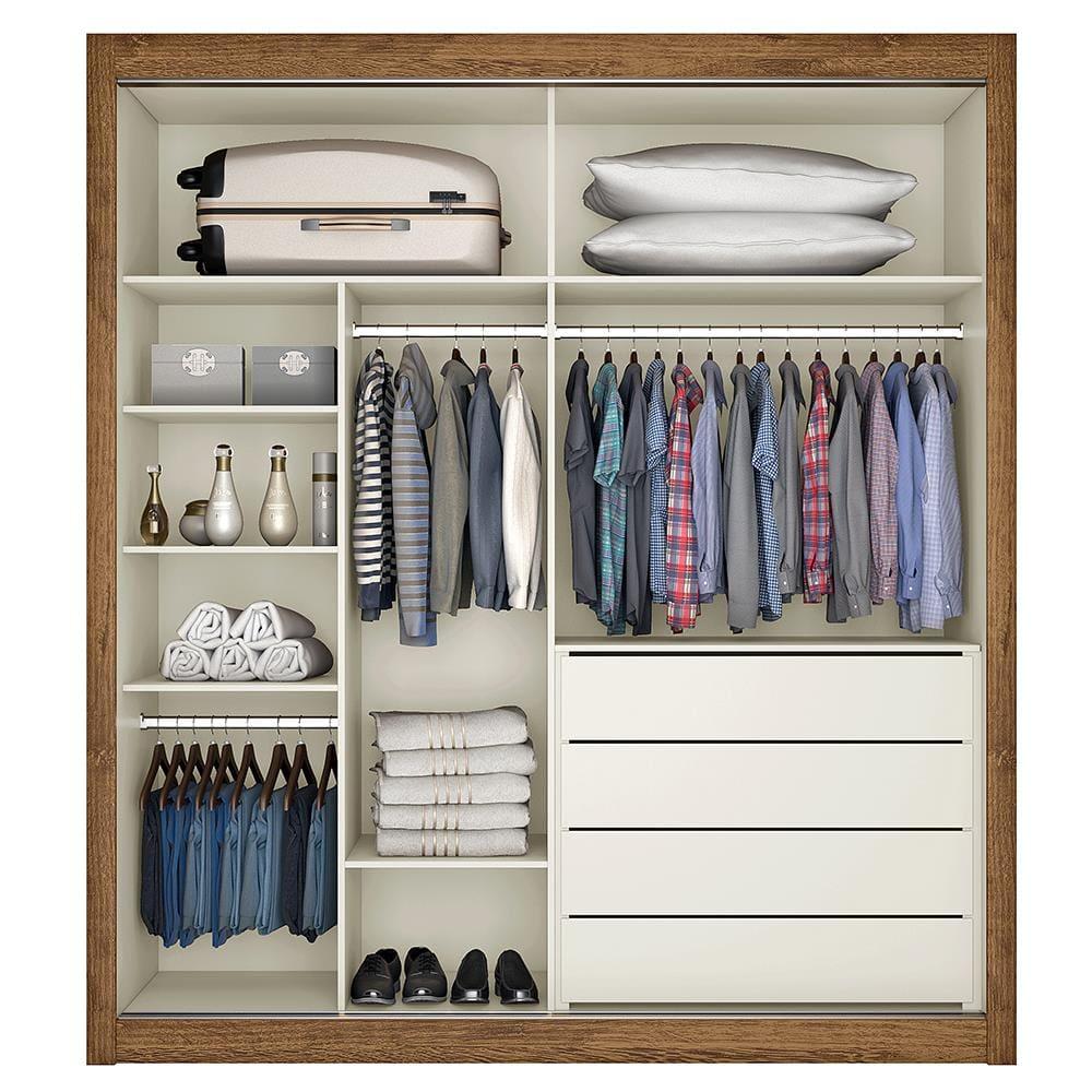 Guarda-Roupa Solteiro Móveis Europa Zurique Flex com Espelho 170cm Largura 2 Portas 4 Gavetas - 4