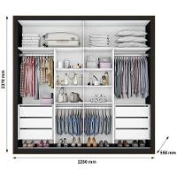 Guarda-Roupa Casal Mademarques Sevilha Flex com 228 cm Largura, 2 Portas, 6 Gavetas, 10 Prateleiras e Espelho