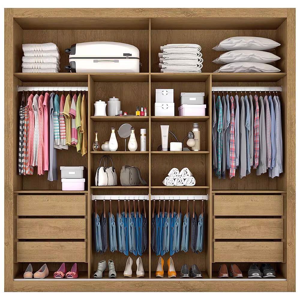 Guarda-Roupa Casal Mademarques Sevilha Flex com 228 cm Largura, 2 Portas, 6 Gavetas, 10 Prateleiras e Espelho - 14