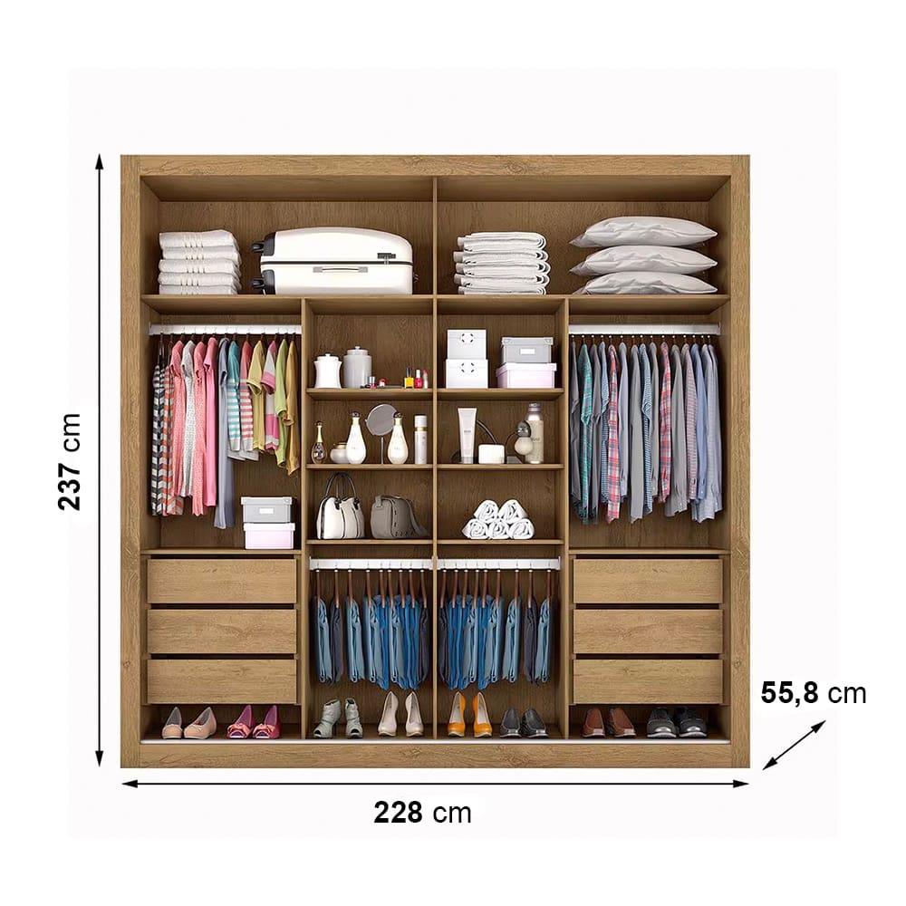 Guarda-Roupa Casal Mademarques Sevilha Flex com 228 cm Largura, 2 Portas, 6 Gavetas, 10 Prateleiras e Espelho - 17