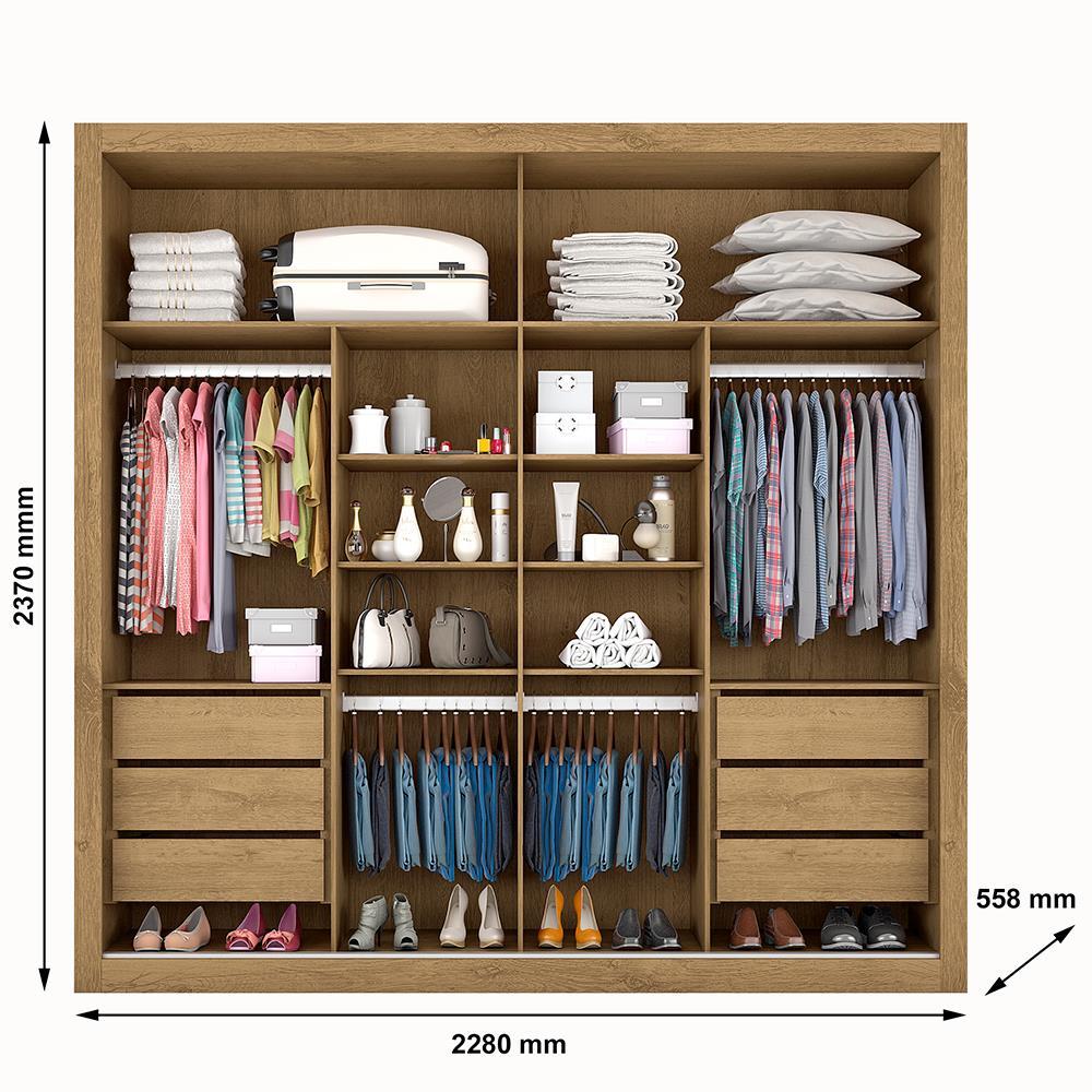 Guarda-Roupa Casal Mademarques Sevilha Flex com 228 cm Largura, 2 Portas, 6 Gavetas, 10 Prateleiras e Espelho - 8