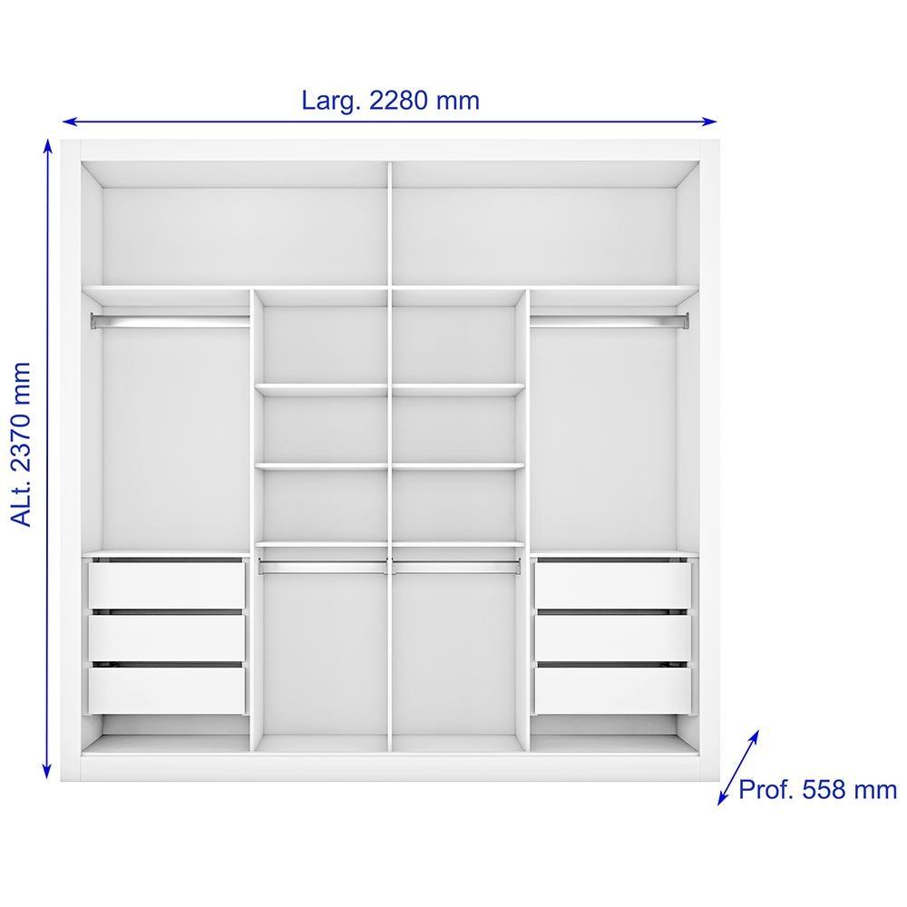 Guarda-Roupa Casal Mademarques Sevilha com 2 Portas, 6 Gavetas, 10 Prateleiras e Espelho - 228cm de largura - 5